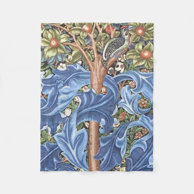William Morris Woodpecker Tapestry Floral Vintage Fleece Blanket (Front)