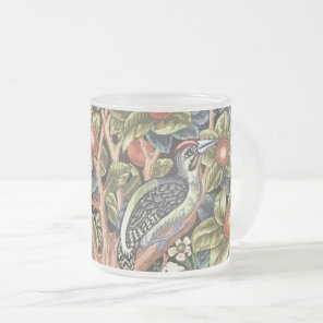 William Morris Woodpecker Tapestry Floral Vintage Frosted Glass Coffee Mug