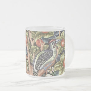 William Morris Woodpecker Tapestry Floral Vintage Frosted Glass Coffee Mug
