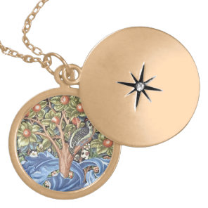 William Morris Woodpecker Tapestry Floral Vintage Gold Plated Necklace