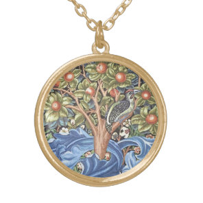 William Morris Woodpecker Tapestry Floral Vintage Gold Plated Necklace