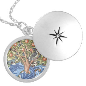 William Morris Woodpecker Tapestry Floral Vintage Locket Necklace