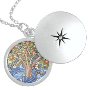 William Morris Woodpecker Tapestry Floral Vintage Locket Necklace
