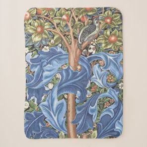 William Morris Woodpecker Tapestry Floral Vintage Sherpa Blanket