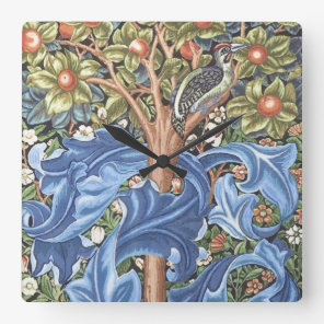 William Morris Woodpecker Tapestry Floral Vintage Square Wall Clock