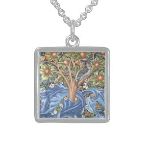 William Morris Woodpecker Tapestry Floral Vintage Sterling Silver Necklace