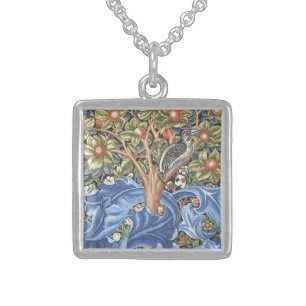 William Morris Woodpecker Tapestry Floral Vintage Sterling Silver Necklace
