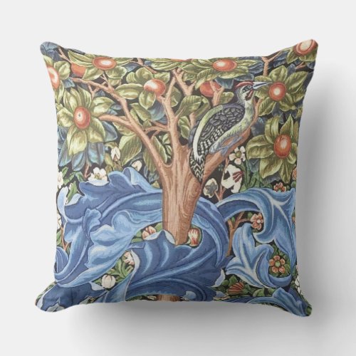 William Morris Woodpecker Tapestry Floral Vintage Throw Pillow