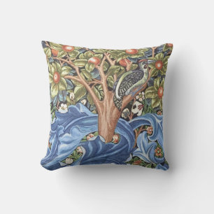 William Morris Woodpecker Tapestry Floral Vintage Throw Pillow