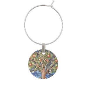 William Morris Woodpecker Tapestry Floral Vintage Wine Charm