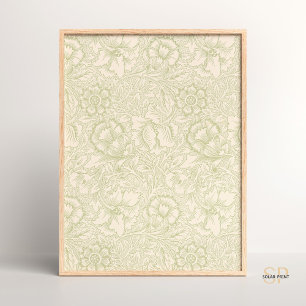 William Morris Wreath Poppy Green Nature Vintage Poster