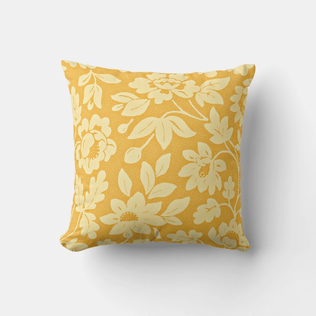 William Morris Yellow Flower Pattern Throw Pillow (Front)