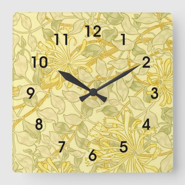 William Morris - Yellow Honeysuckle Square Wall Clock (Front)