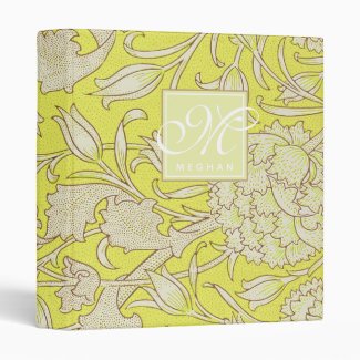 William Morris - Yellow Wild Tulips & Monogram 3 Ring Binder