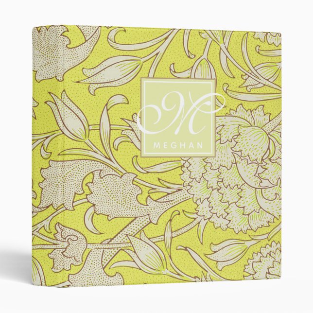 William Morris - Yellow Wild Tulips & Monogram 3 Ring Binder (Front/Spine)