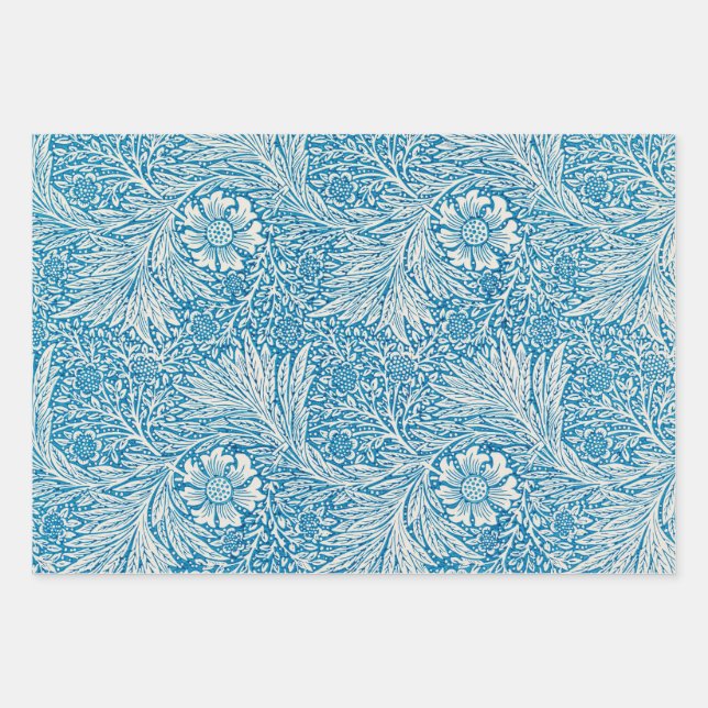 William Morris's Marigold Blue White Pattern Wrapping Paper Sheets (Front)