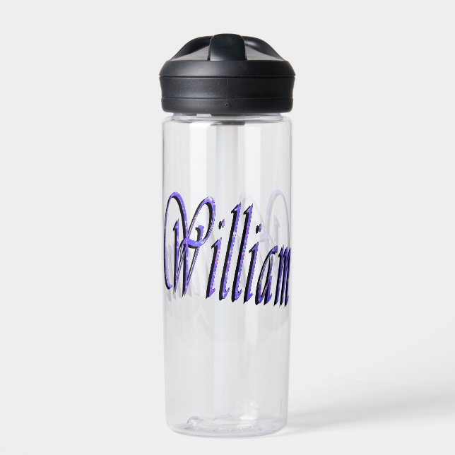 William Name In Blue Sparkle, Water Bottle (Front)