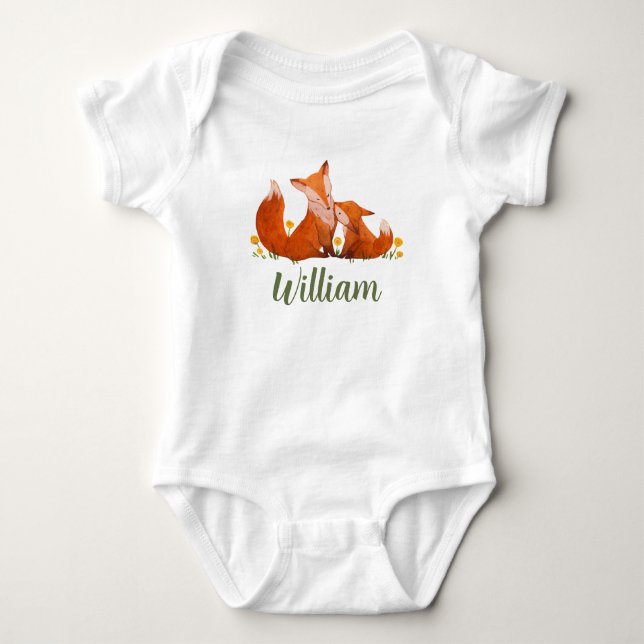William Name Reveal Fox Forest Animal Boy Woodland Baby Bodysuit (Front)