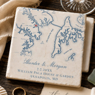 William Paca House Wedding Annapolis MD Map Stone Coaster