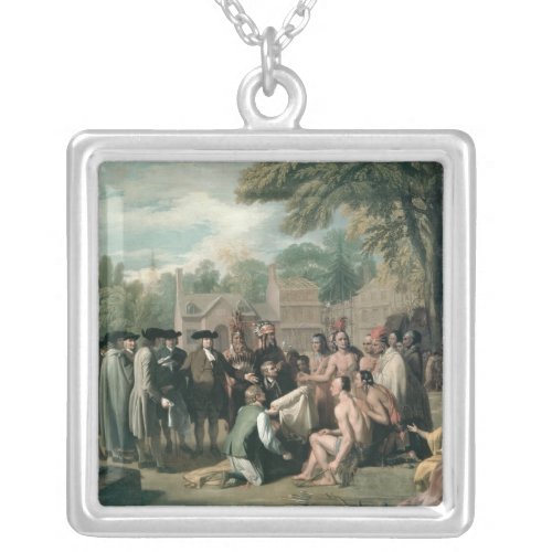 William Penns Treaty with the Indians in Silver Plated Necklace