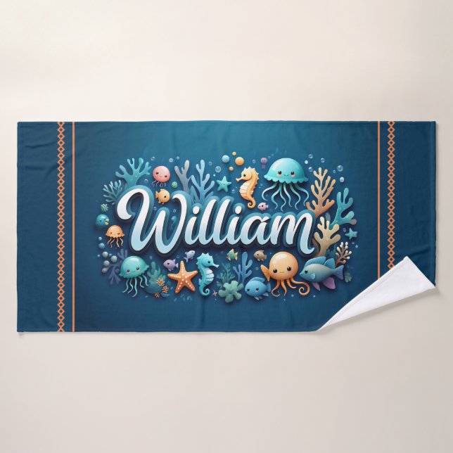 William Personalized Ocean Jellyfish Underwater Bath Towel (Bath Towel)