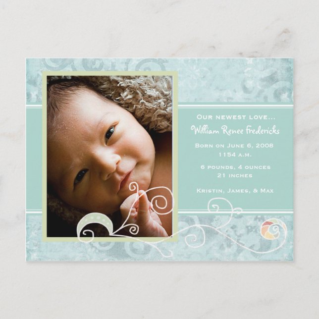 William Renee Birth Announcement Postcard (Front)