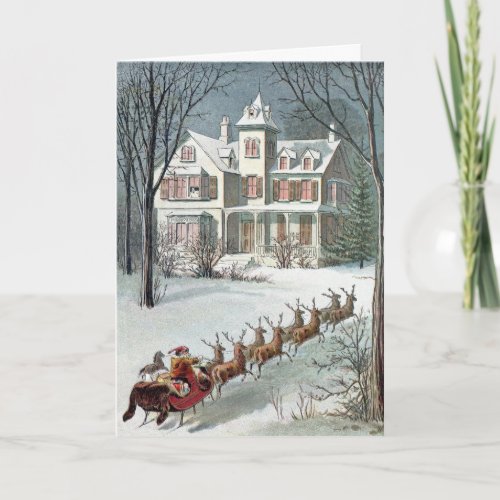 William Roger Snow  Vintage Santa and Sleigh Holiday Card