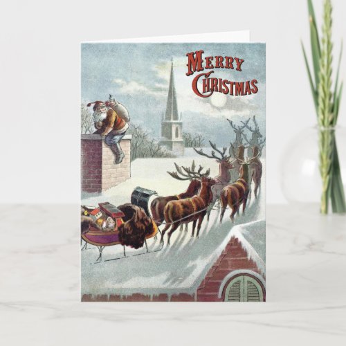 William Roger Snow  Vintage Santa and Sleigh Holiday Card