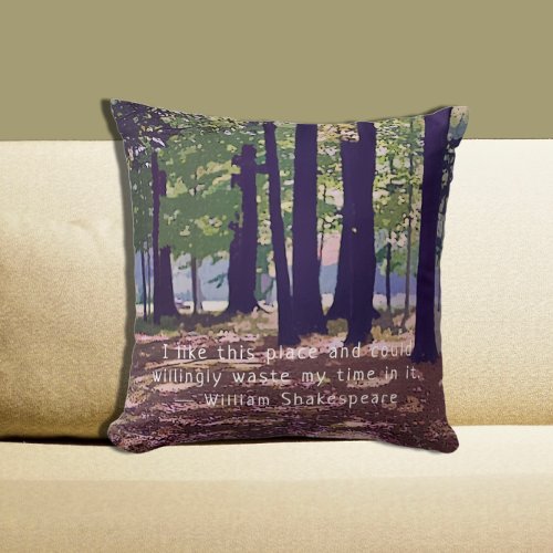 William Shakespeare Colorful Serene Forest Throw Pillow