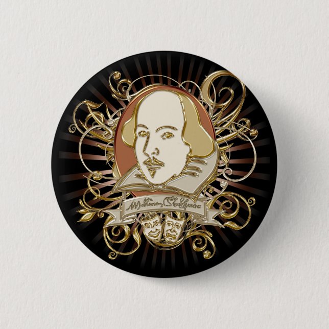 William Shakespeare Crest (Gold) Pinback Button (Front)