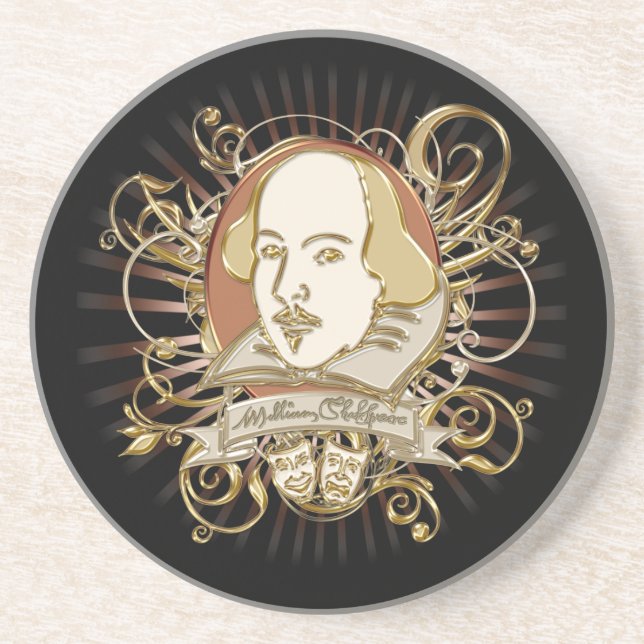 William Shakespeare Crest (Gold) Sandstone Coaster (Front)
