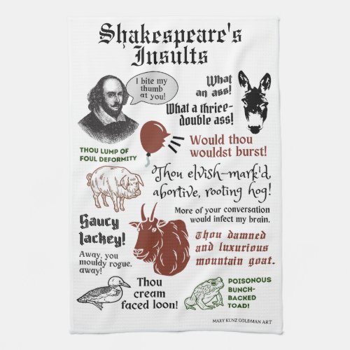 William Shakespeare Insult Quotes Funny Theatre Kitchen Towel