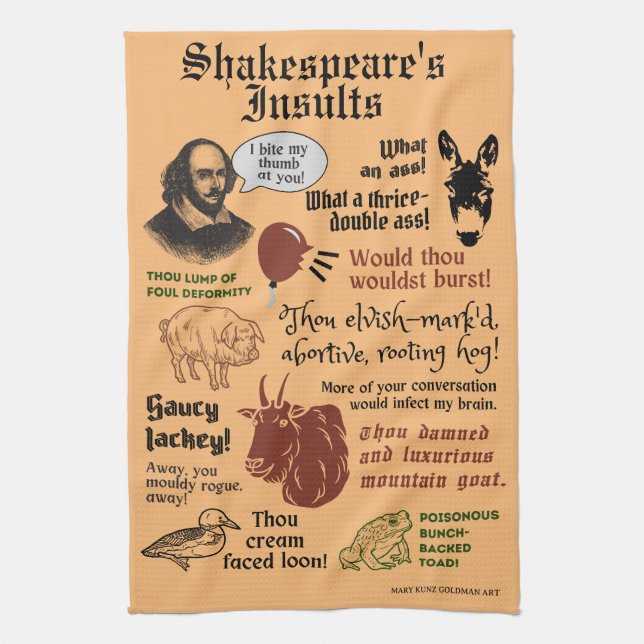 William Shakespeare Insult Quotes Funny Theatre Kitchen Towel (Vertical)