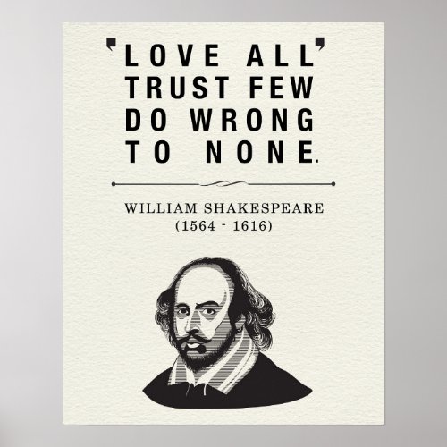 William Shakespeare Love All Quote Poster