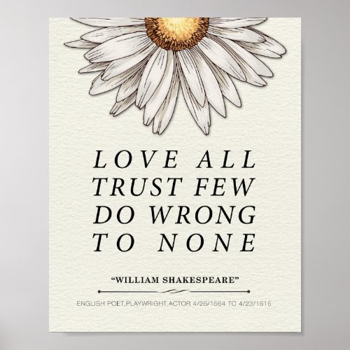 William Shakespeare Love All Quote Poster