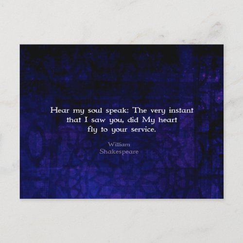 William Shakespeare Romantic Love Quote Postcard