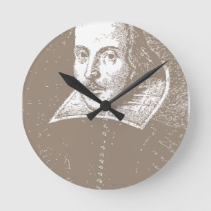 William Shakespeare Warm Gray Round Clock