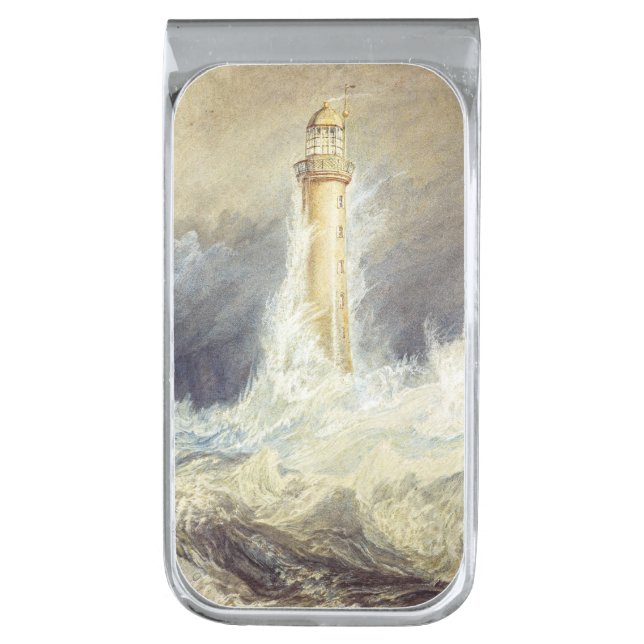 William Turner - Bell Rock Lighthouse Silver Finish Money Clip (Front Vertical)