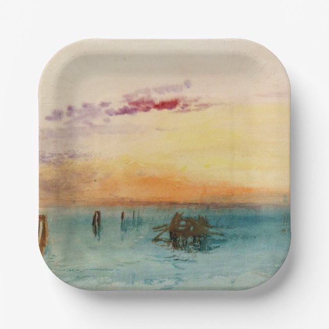William Turner - The Lagoon near Venice at Sunset Paper Plates (Front)