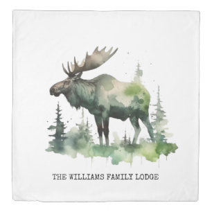 Williams Family Lodge Rustic Watercolor Moose Duvet Cover