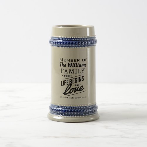 Williams Family Member Love Vintage Typography Beer Stein