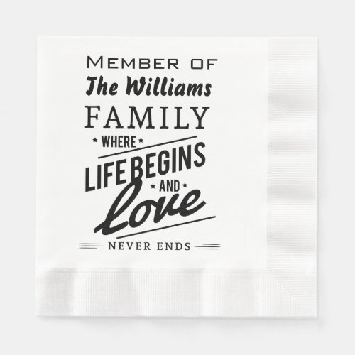 Williams Family Member Reunion Vintage Typography Napkins