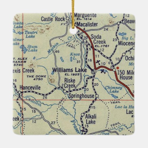 Williams Lake BC Vintage Map Ceramic Ornament
