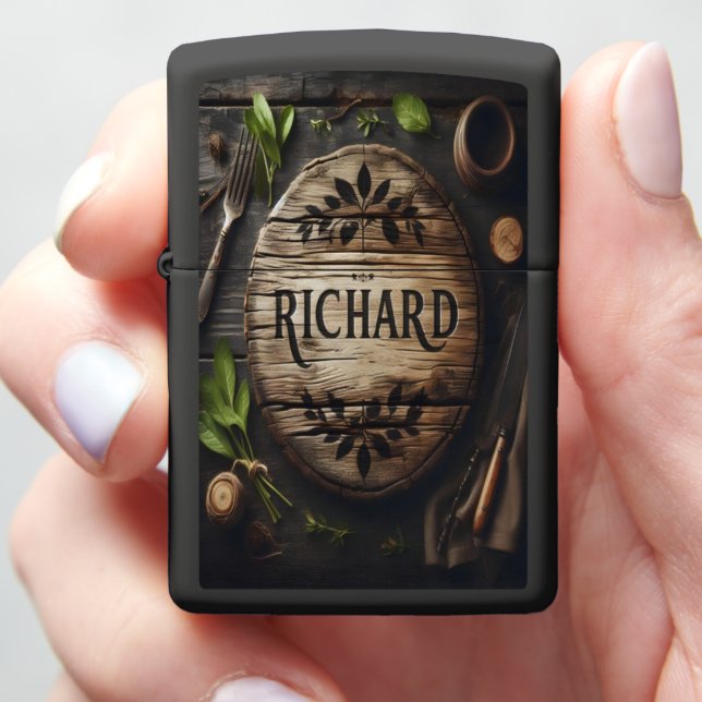 William's Rustic Wooden Sign Zippo Lighter (In Hand)