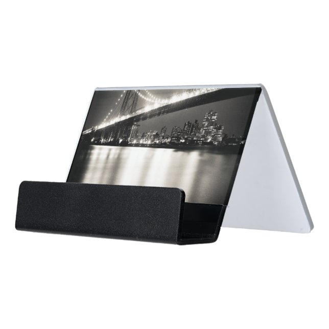 Williamsburg bridge in New York City at night Desk Business Card Holder (Angled Front)