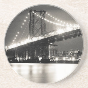 Williamsburg bridge in New York City at night Drink Coaster