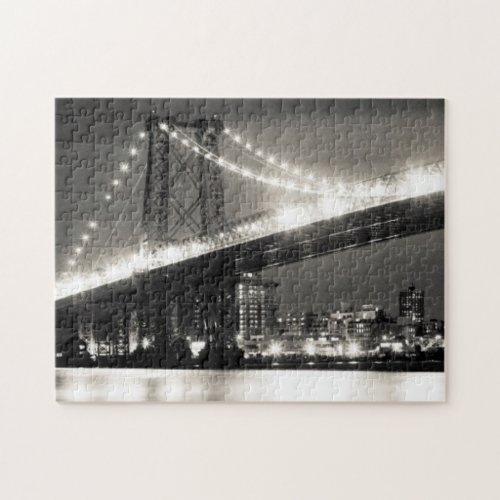 Williamsburg bridge in New York City at night Jigsaw Puzzle