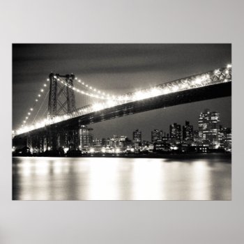 Williamsburg Bridge In New York City At Night Poster by iconicnewyork at Zazzle