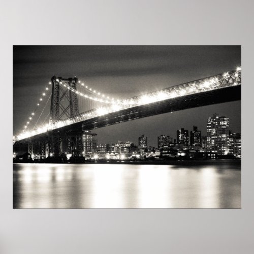 Williamsburg bridge in New York City at night Poster