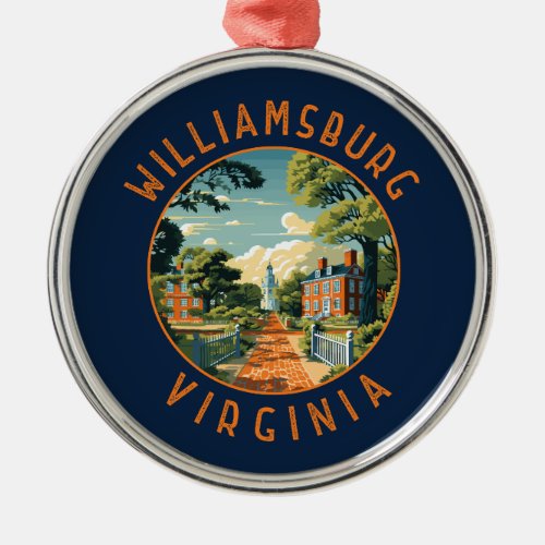 Williamsburg Virginia Retro Distressed Circle Metal Ornament